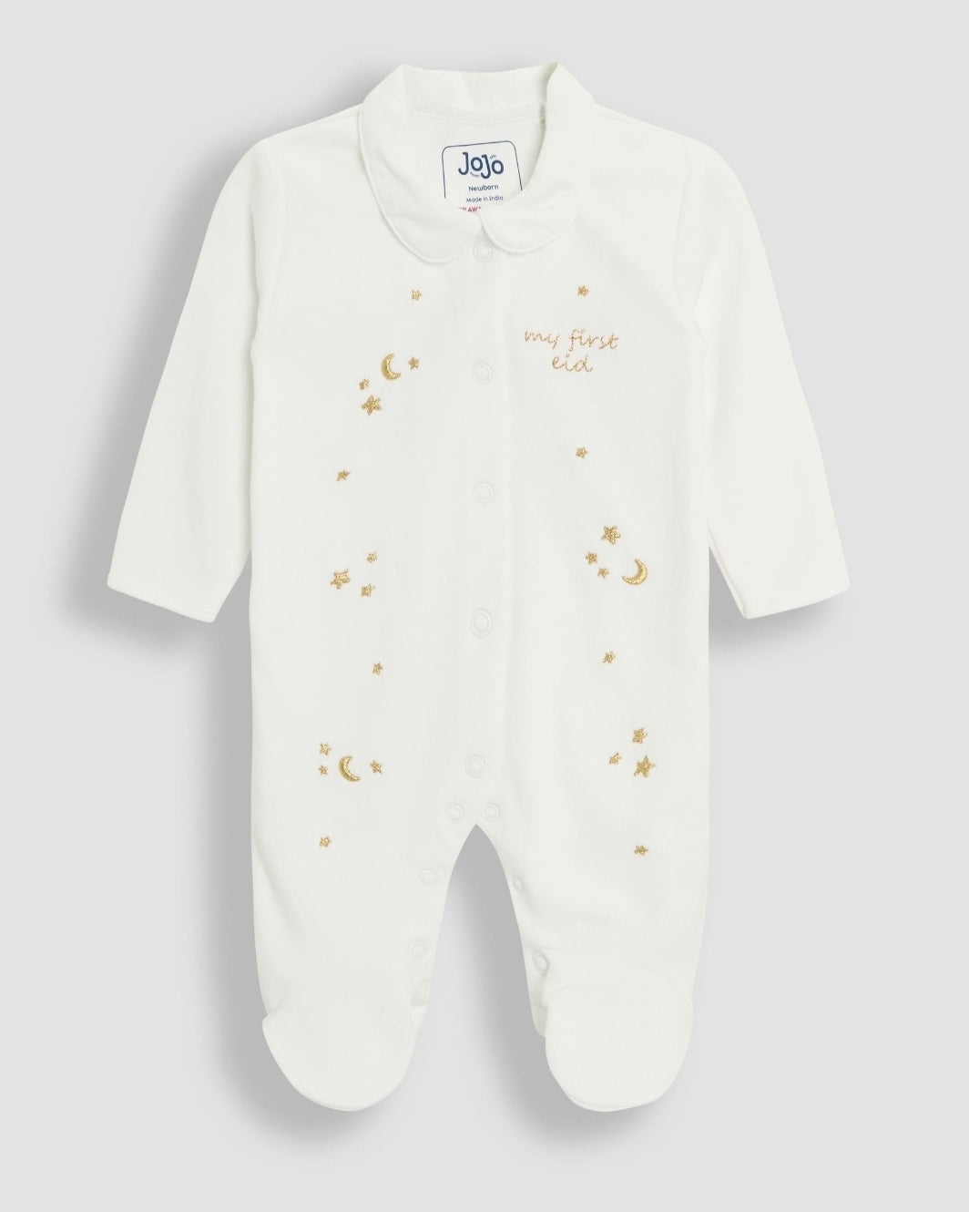 JoJo Maman Bébé White 100% Cotton Embroidered Eid Sleepsuit