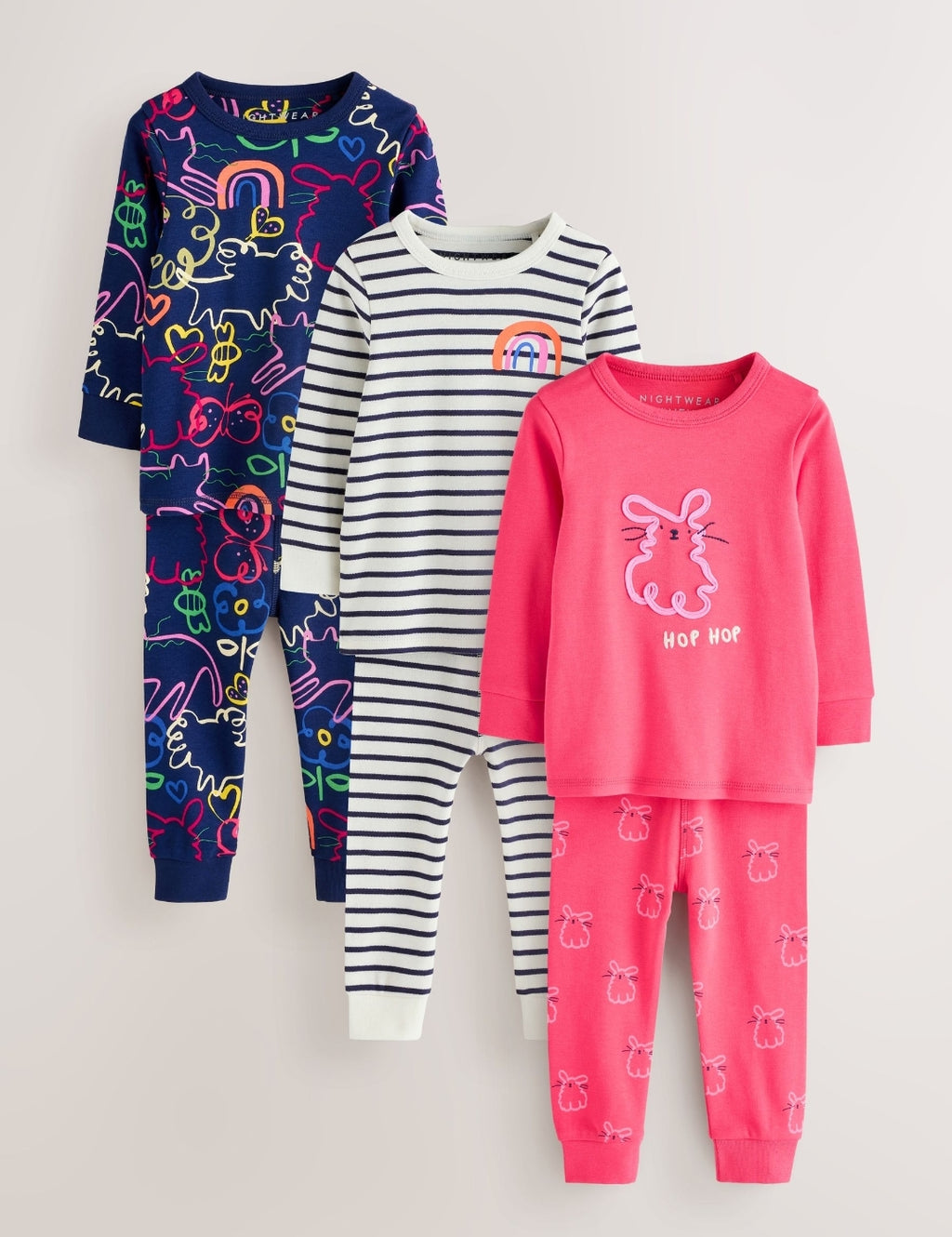 Pink/Blue Snuggle Pyjamas 3 Pack