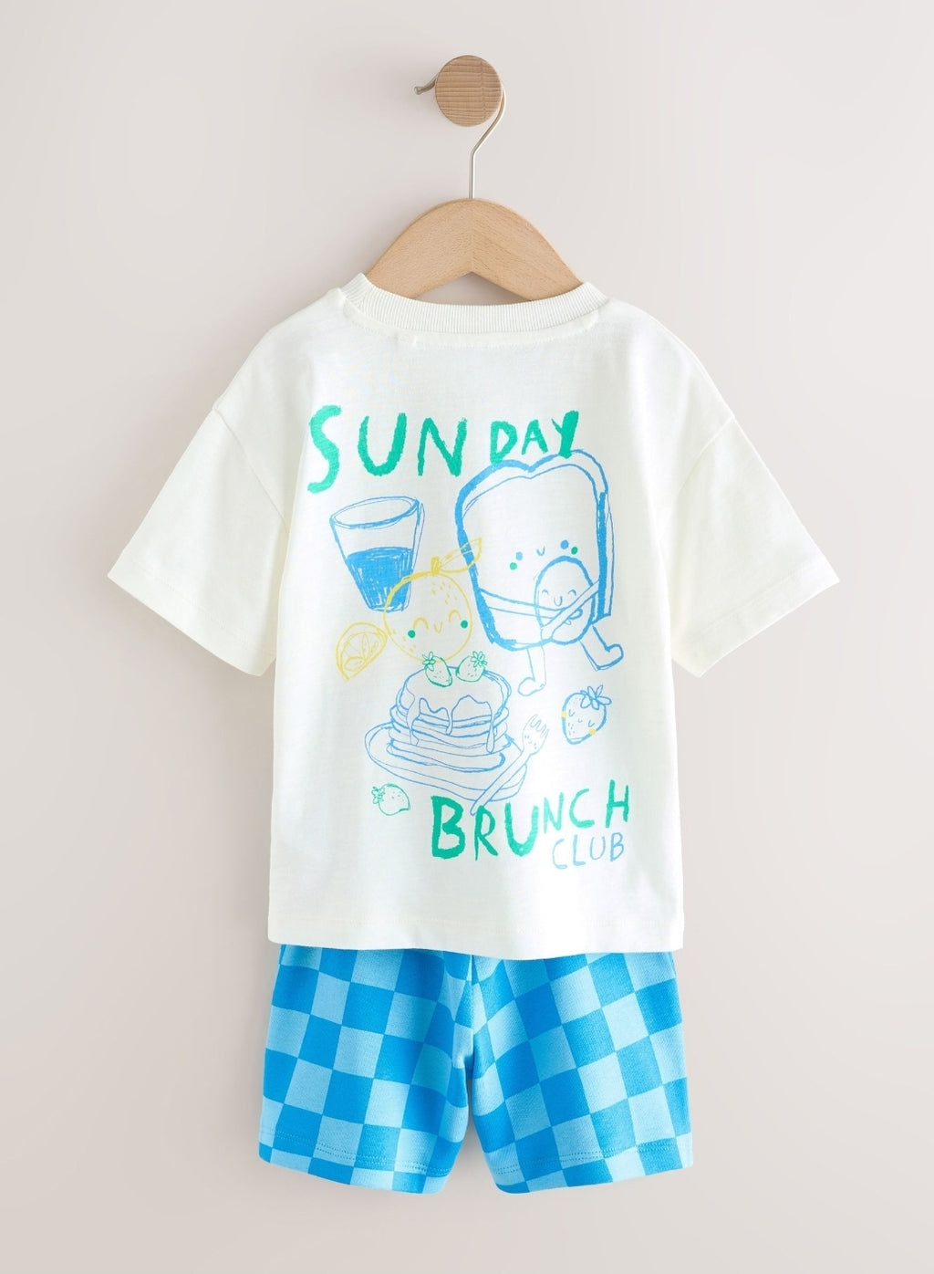 Green/White Food Backprint Short Sleeve T-Shirt and Shorts