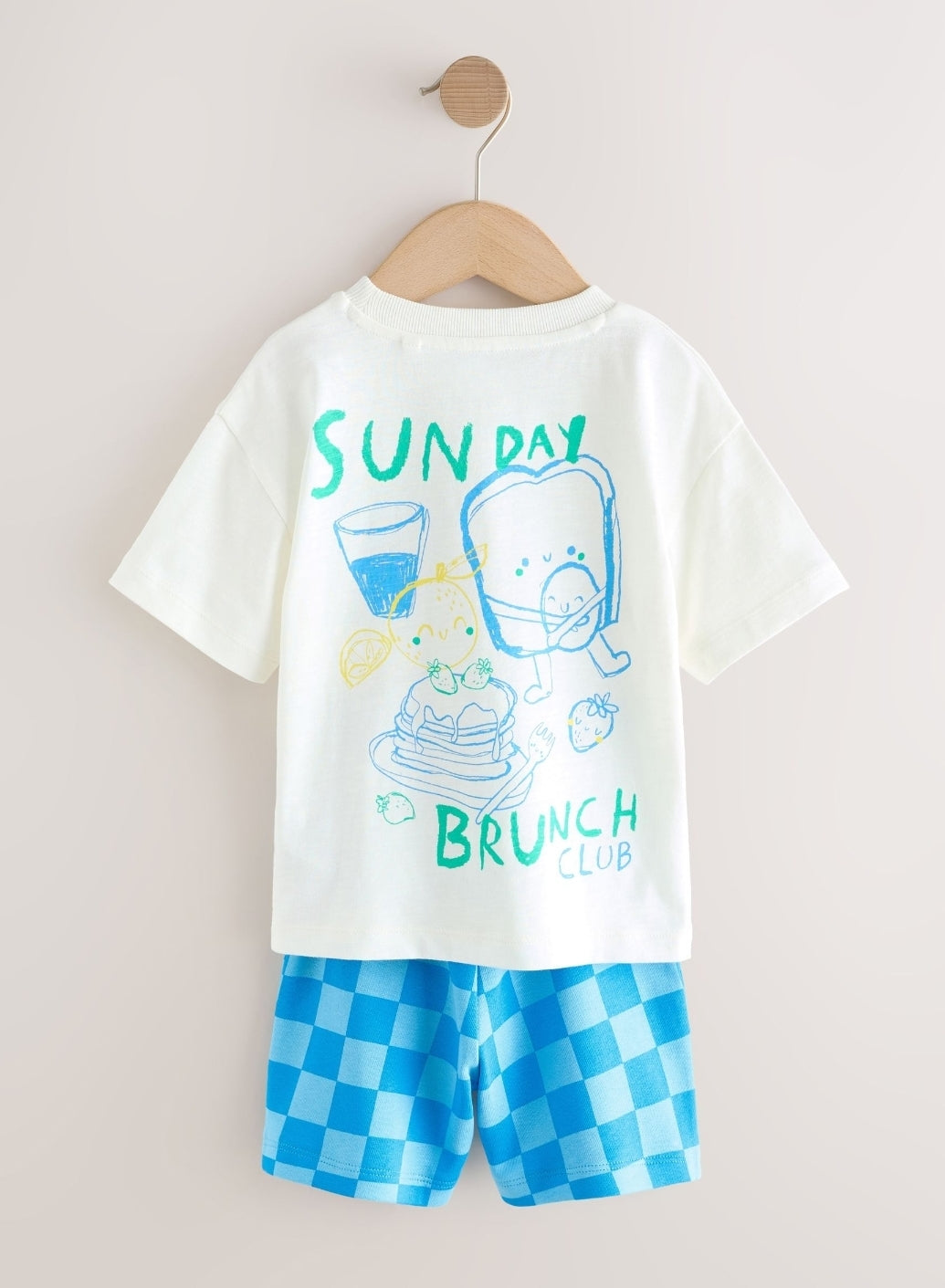 Green/White Food Backprint Short Sleeve T-Shirt and Shorts