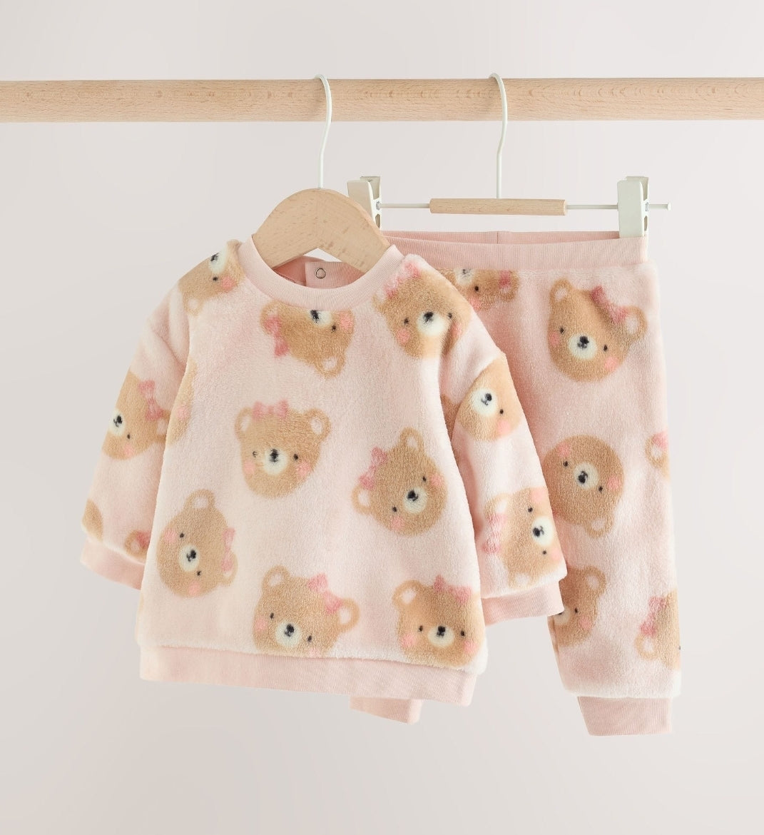 Pink Bear Baby Fleece Sweater and Leggings Set 2 Piece