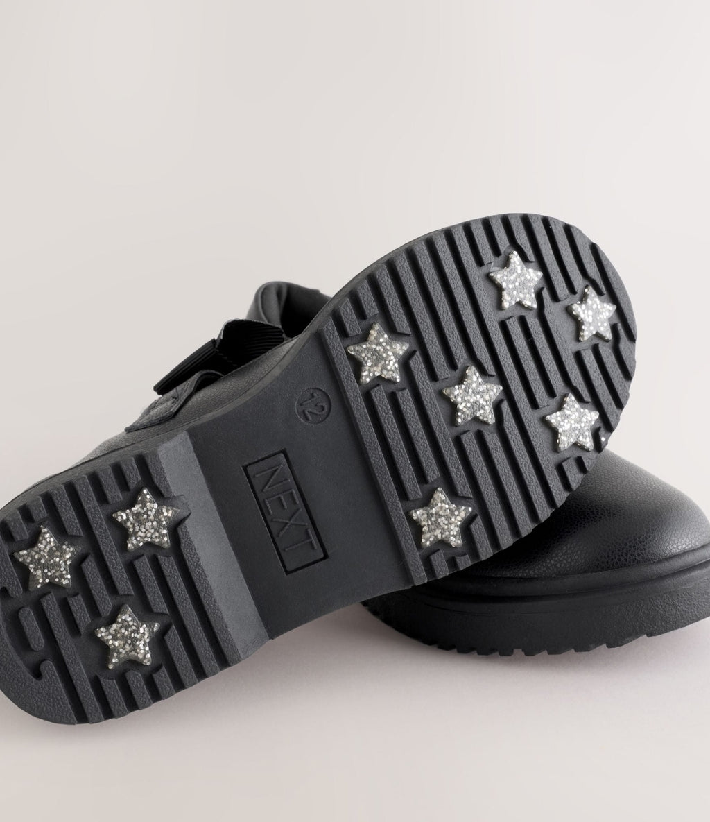 Black Matt Standard Fit (F) Bow Chunky Mary Jane School Shoes