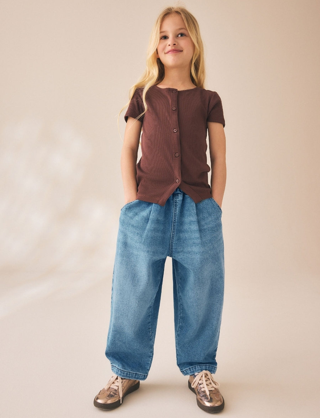 Mid Wash Jersey Denim Baggy Loose Fit Jeans