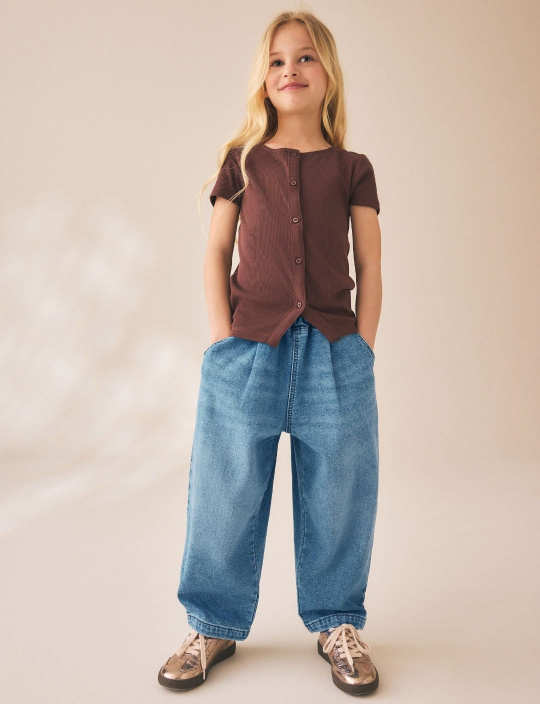 Mid Wash Jersey Denim Baggy Loose Fit Jeans