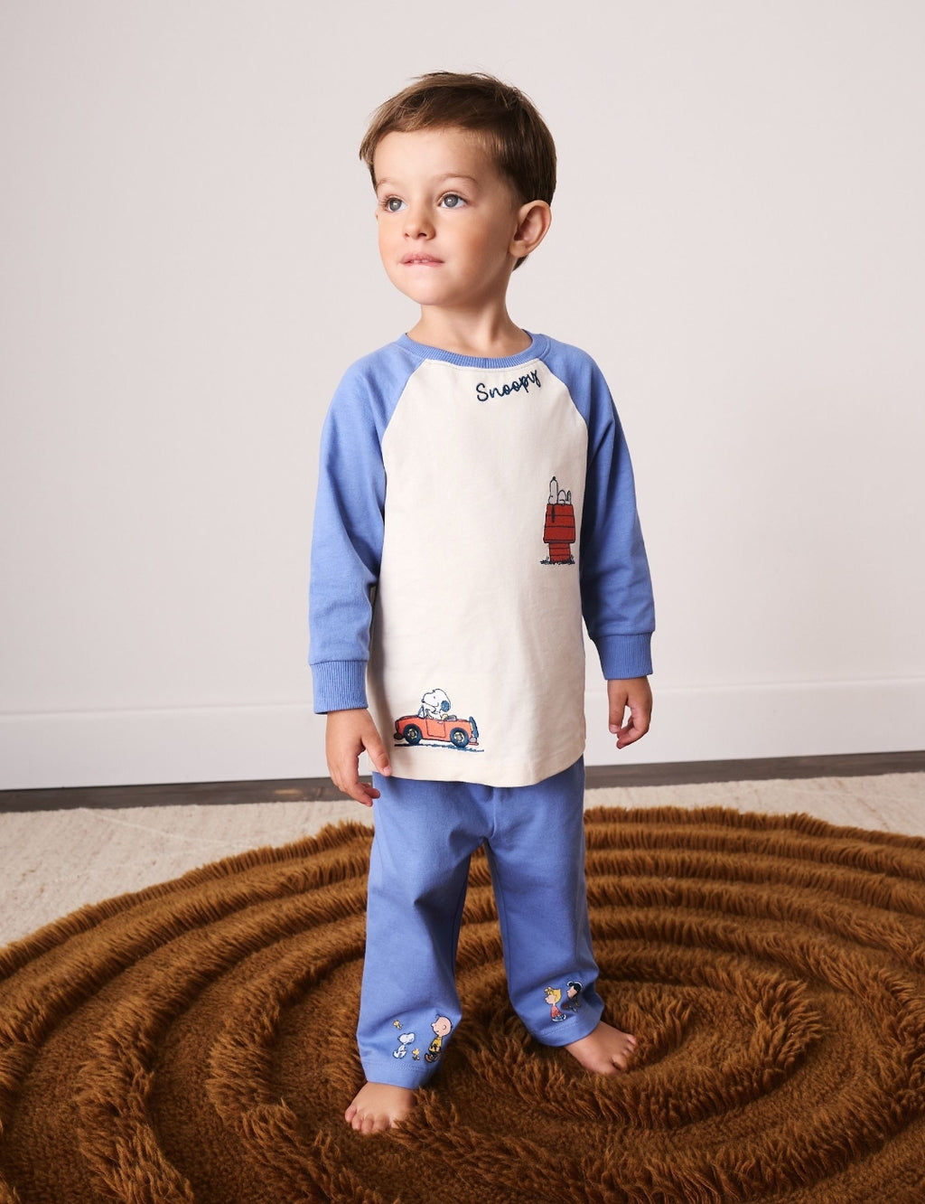 Blue/Ecru Snoopy Long Sleeve Jogger Pyjamas