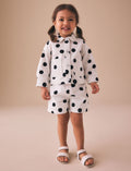 White/black Spot Printed Jacket
And Shorts Set