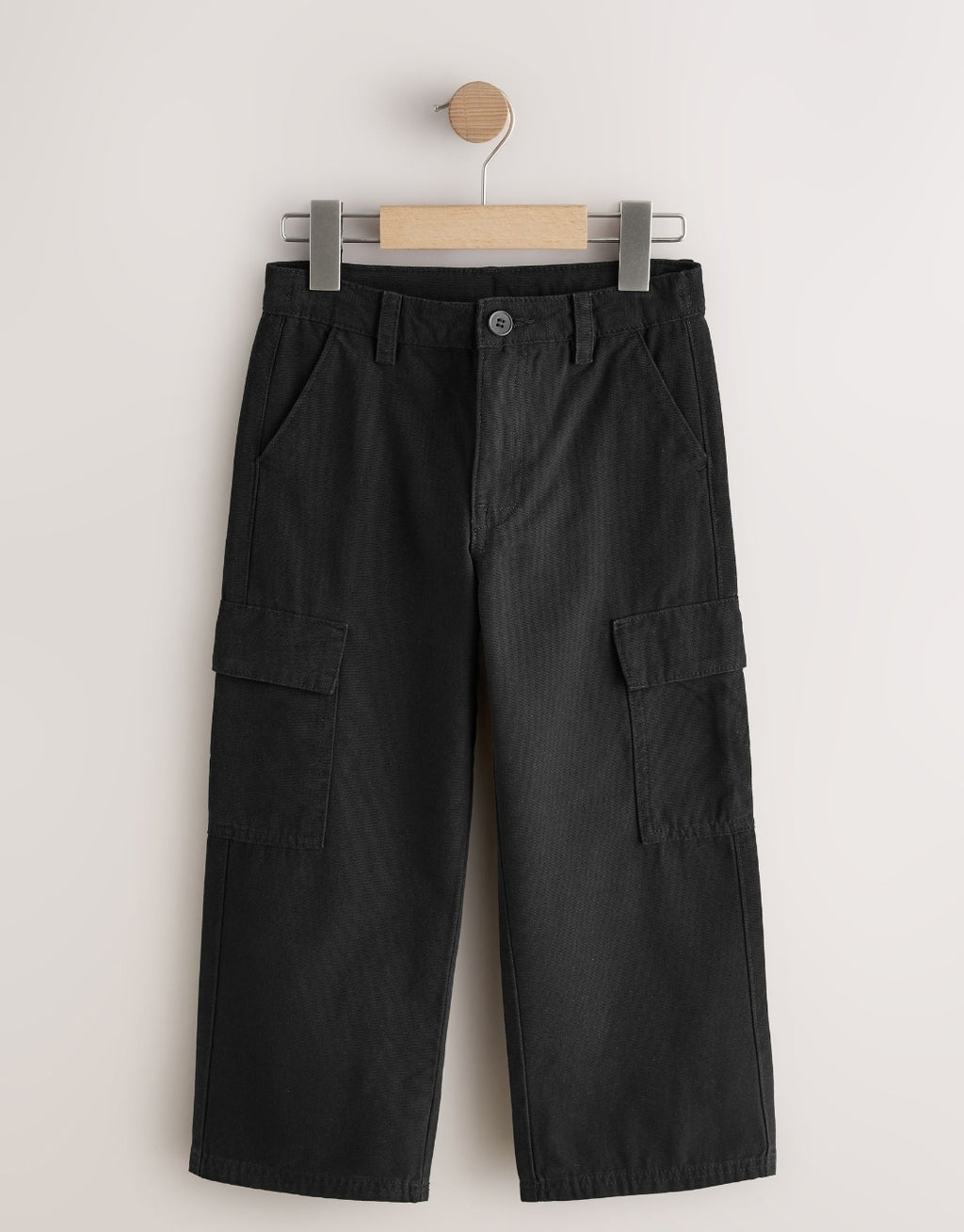 Black Woven Twill Cargo Trousers
