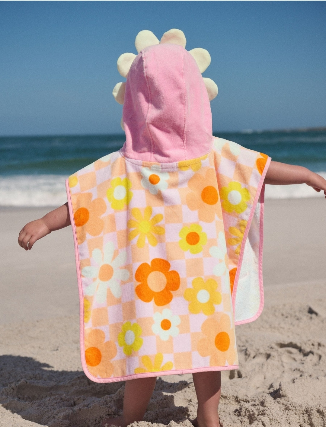 Pink/Orange Checkerboard Floral
Towelling Poncho