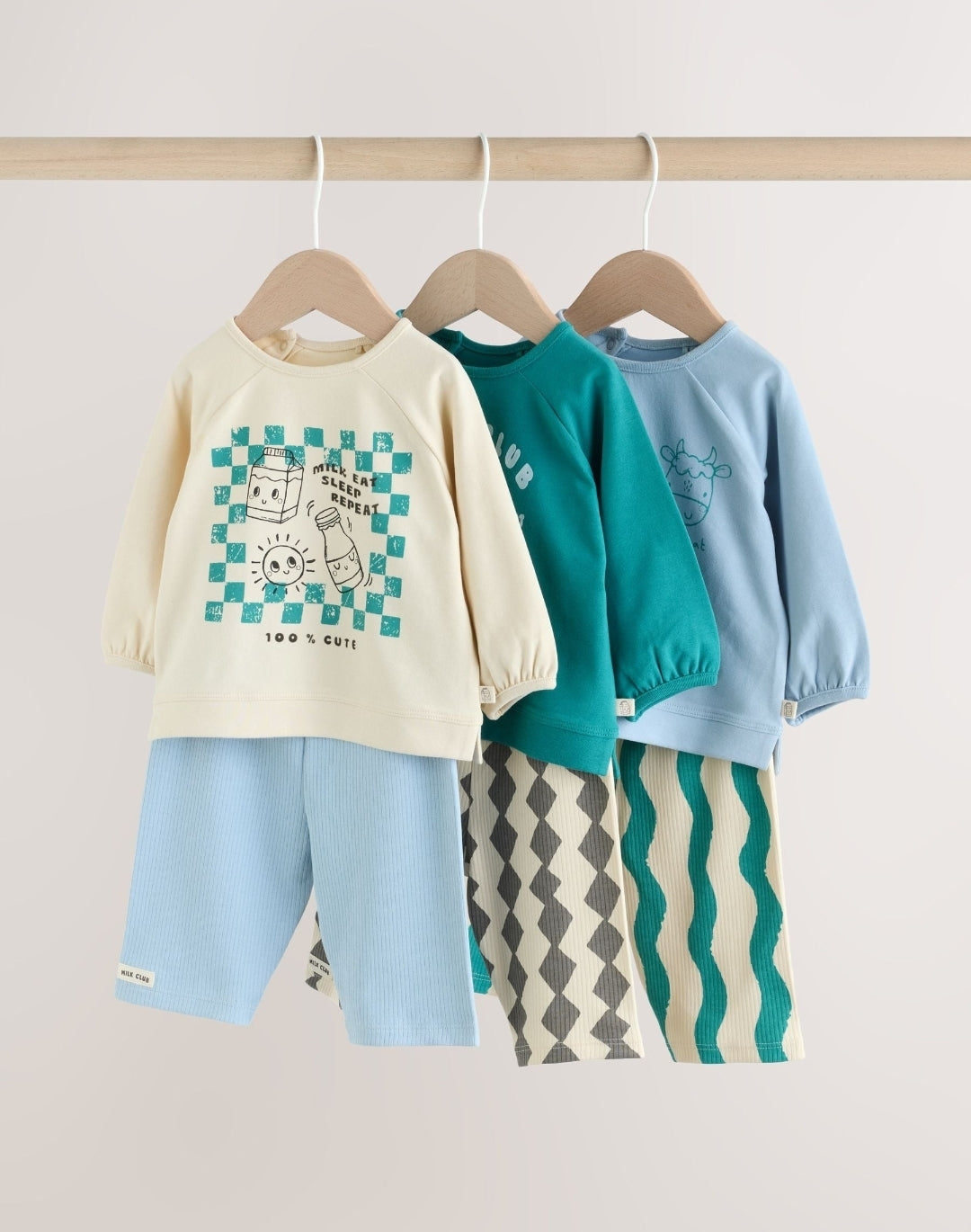 Blue/Green Milk Club Baby Top & Leggings 6 Piece Set