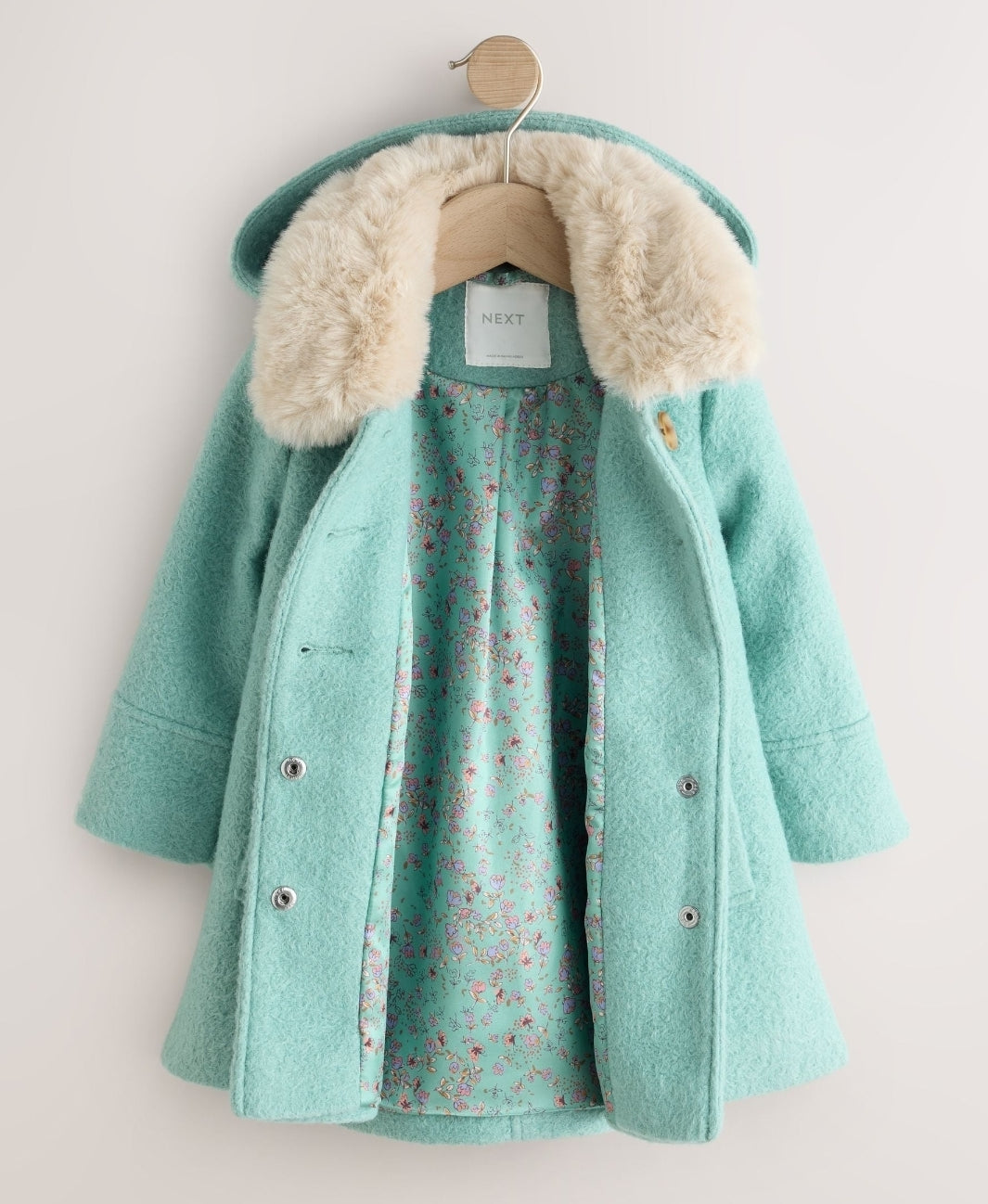 Blue Faux Fur Collar Hooded Coat