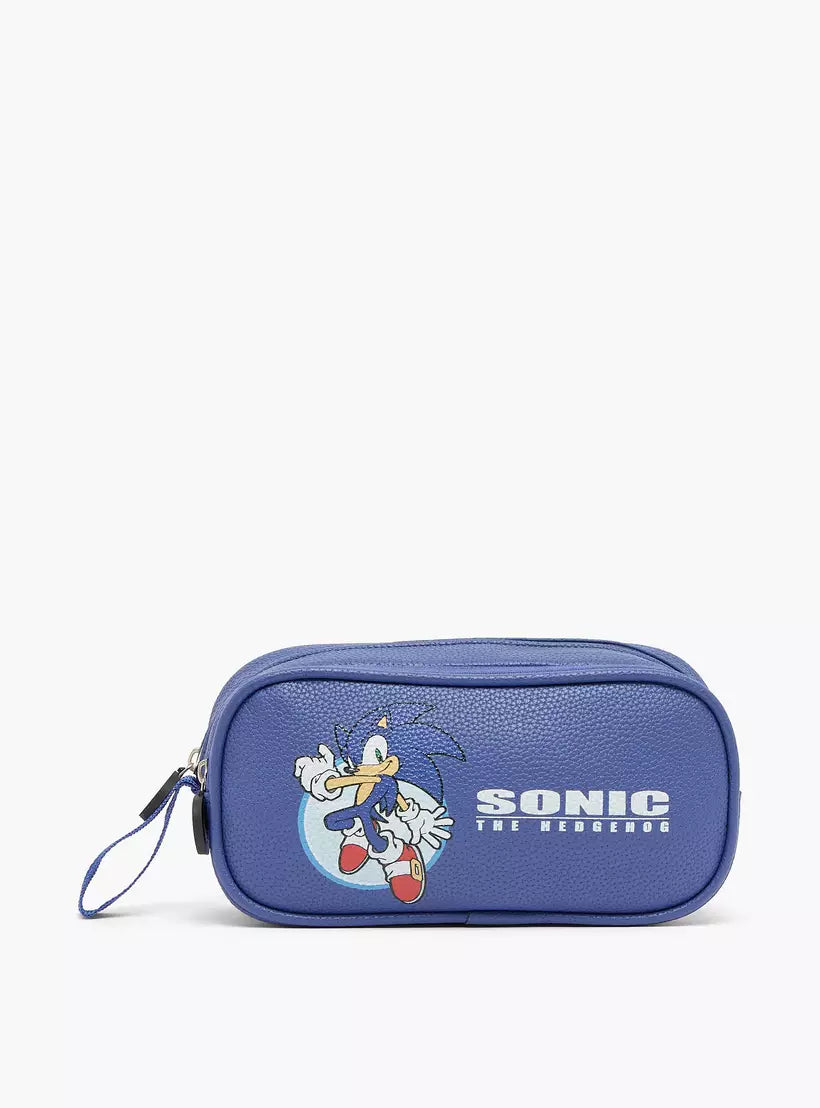Hollywood Magic Sonic the Hedgehog Pencil Pouch with 2 Compartments - Faux Leather