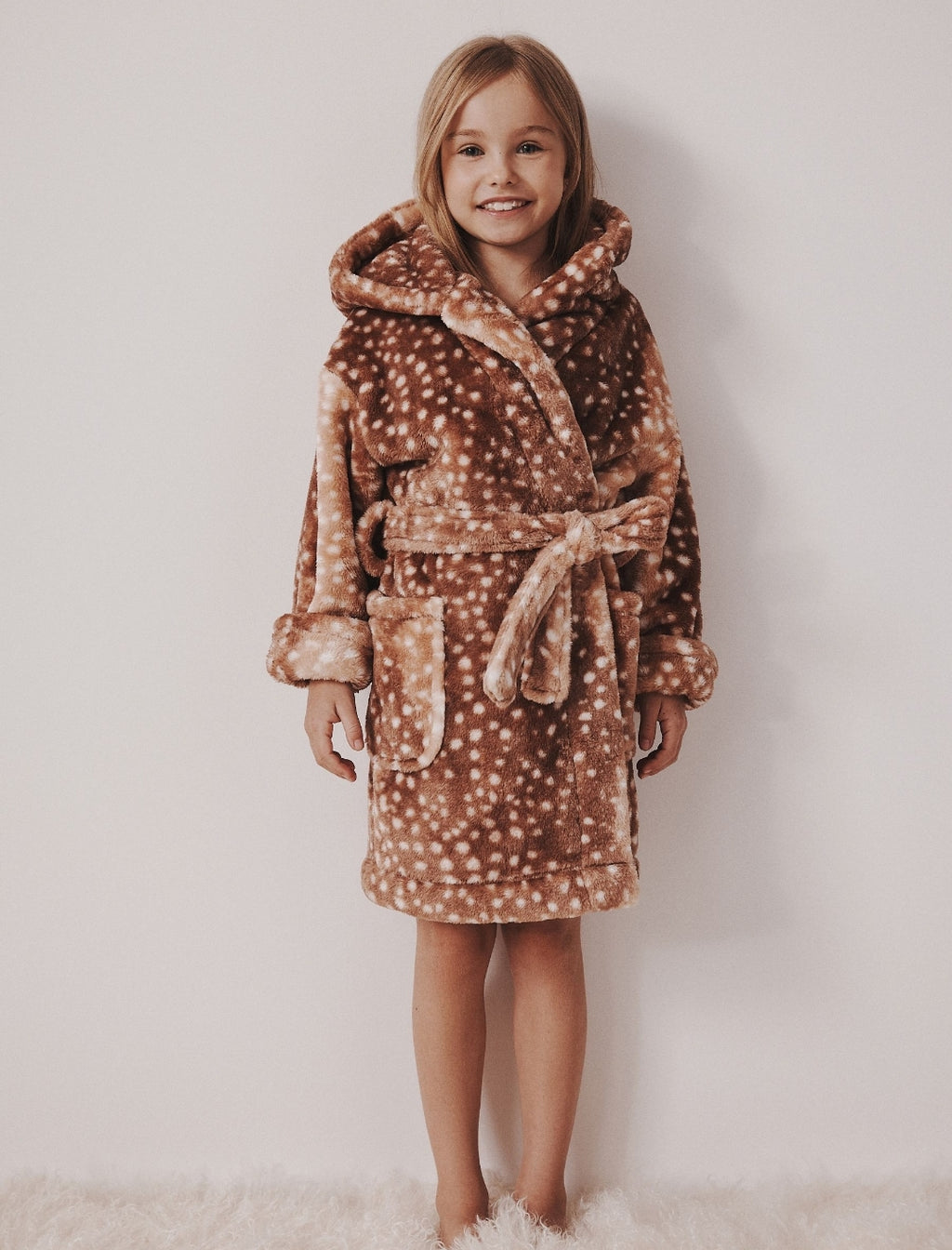 Neutral Deer Print Fleece Dressing Gown