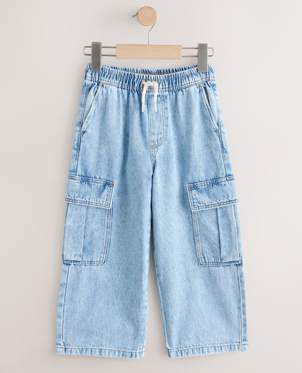 Bleach Denim Pull On Cargo Jeans