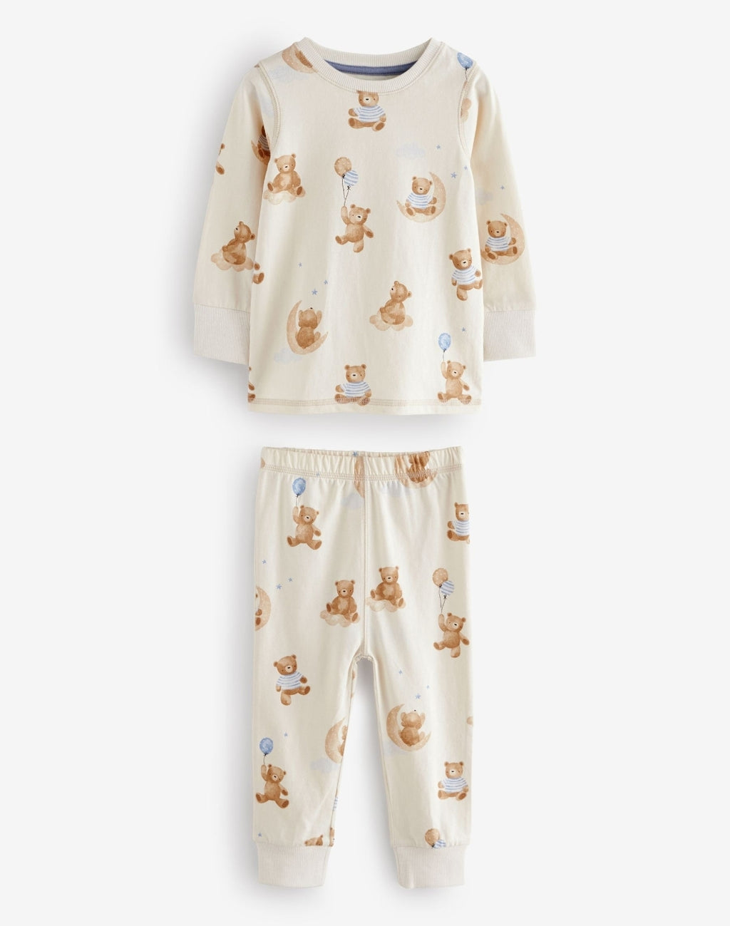 Blue/Ecru Baby Bear Snuggle Pyjamas 3 Pack