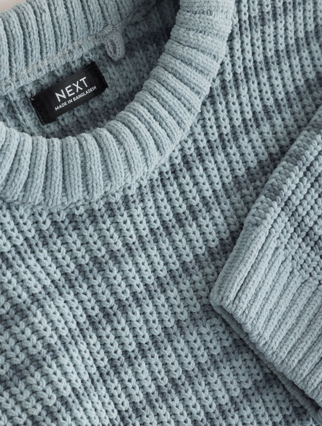 Blue Chenille Stripe Knitted Crew
Neck Jumper