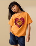 Orange Sun Sequin Heart T-Shirt