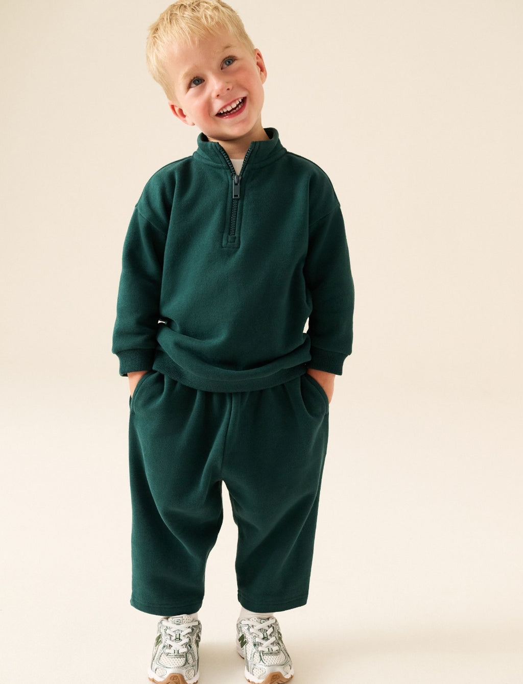 Green Soft Touch Half Zip Neck Sweat
Top