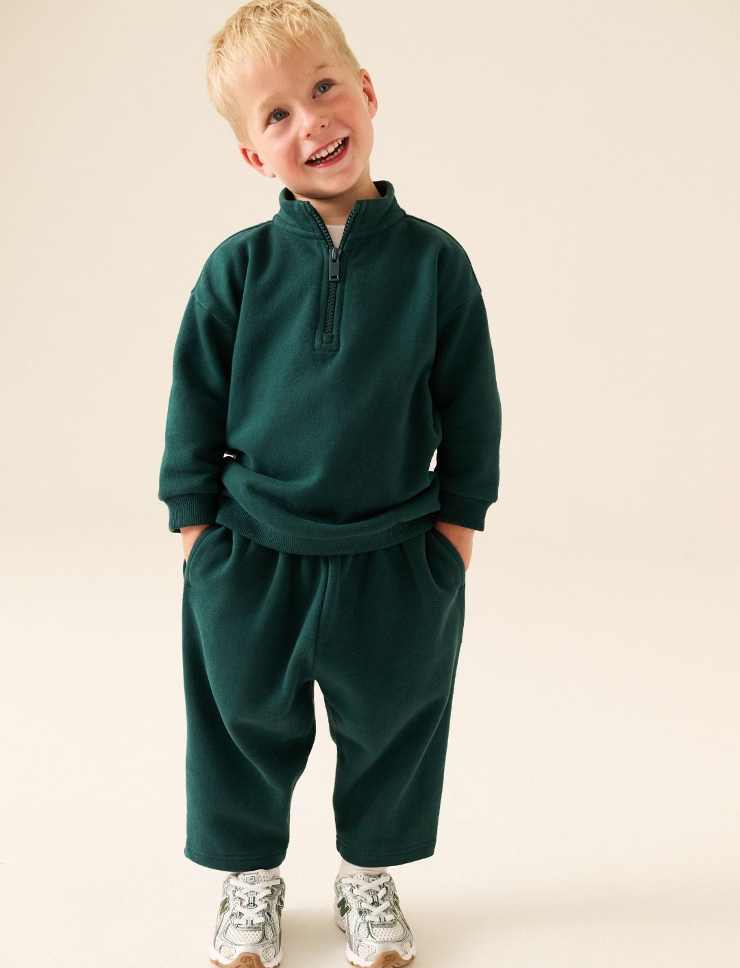 Green Soft Touch Half Zip Neck Sweat
Top