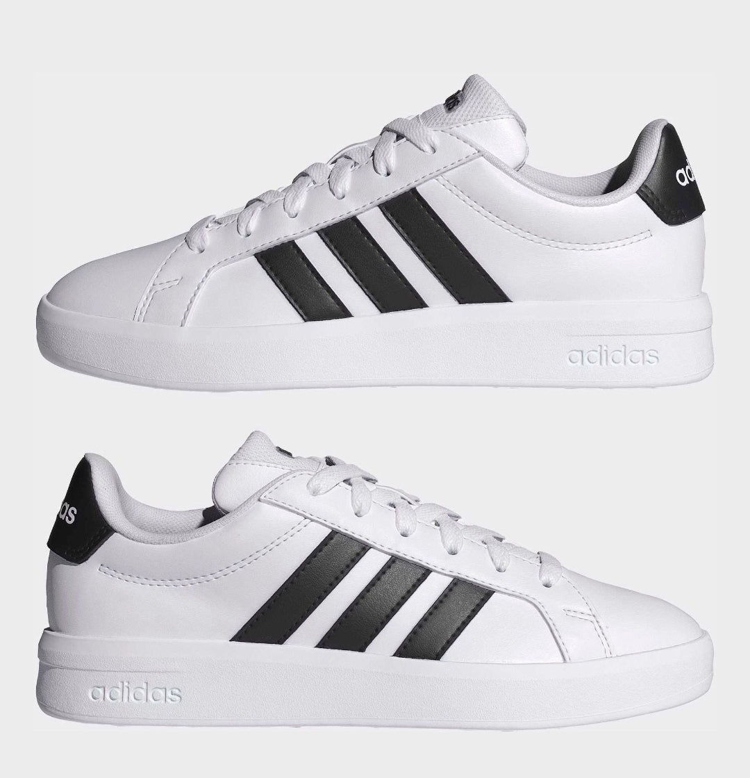 adidas White/Black Grand Court 3.0 Junior Trainers