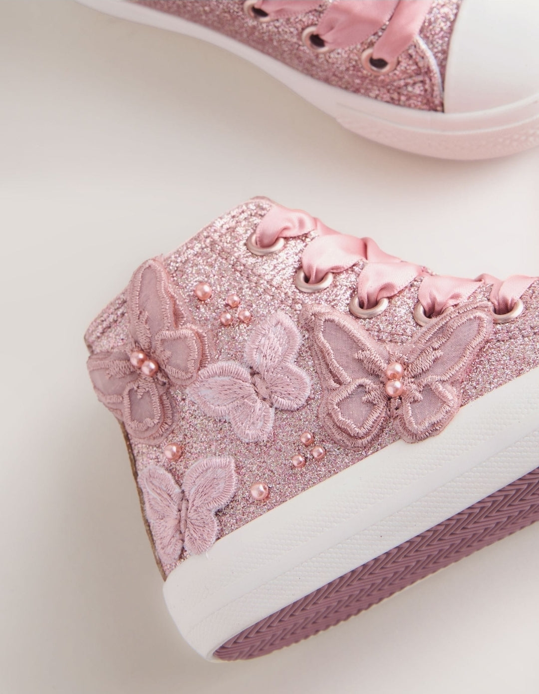 Pink Glitter Butterfly High Top Trainers