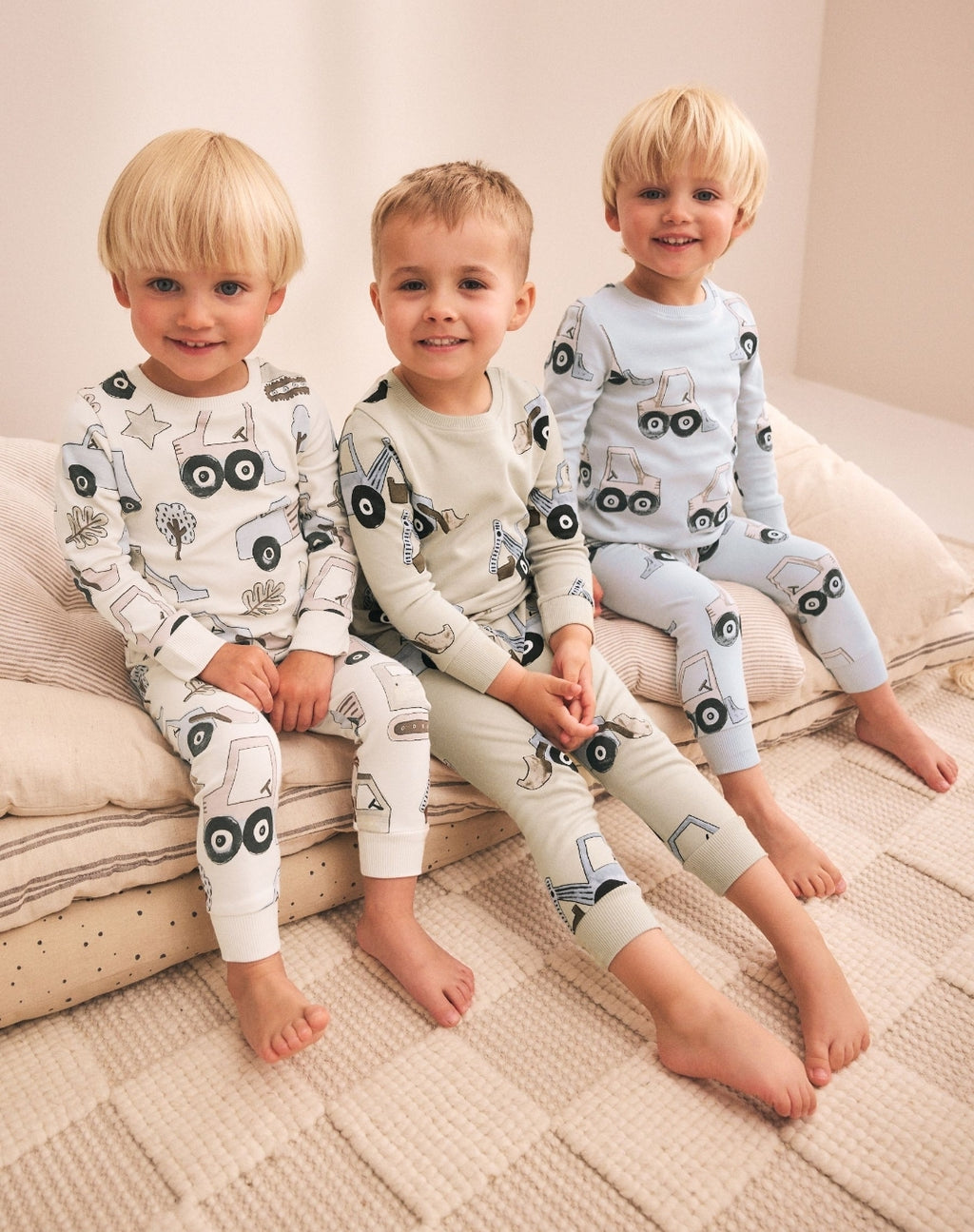 Blue/Ecru Digger Snuggle Pyjamas 3 Pack