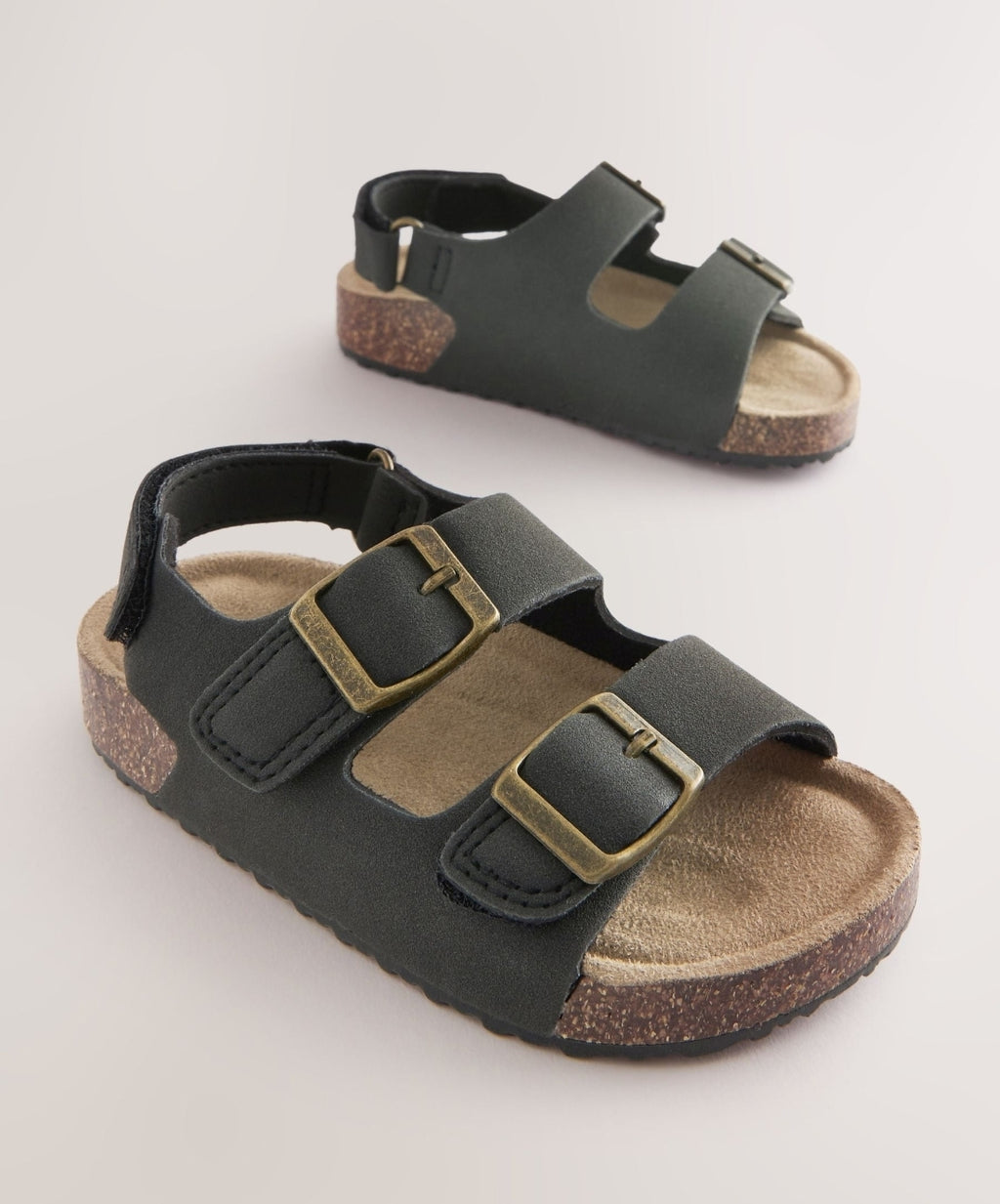 Black Standard Fit (F) Double Buckle Cushioned Footbed Sandals