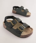 Black Standard Fit (F) Double Buckle Cushioned Footbed Sandals