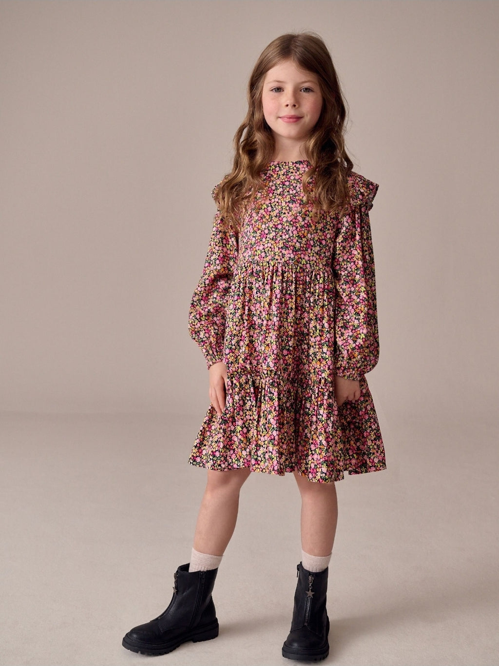 Berry Pink Ditsy Long Sleeve Ruffle
Dress