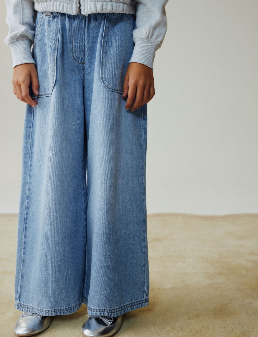 Light Blue Pull On Wide Leg Trousers