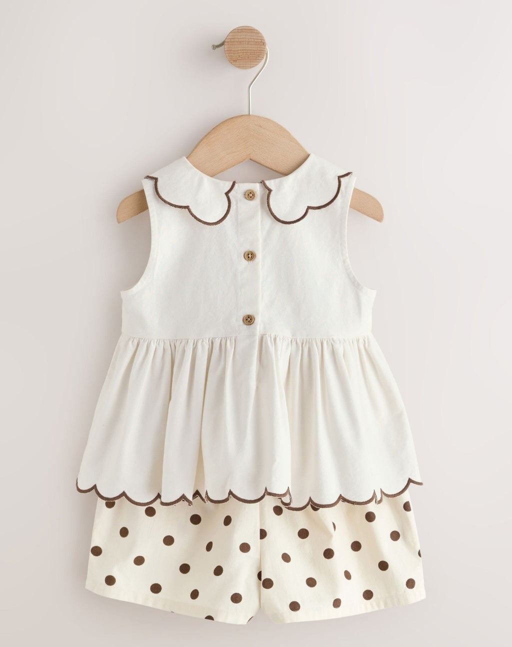 Ecru/Chocolate Brown Spot Blouse and Short Set