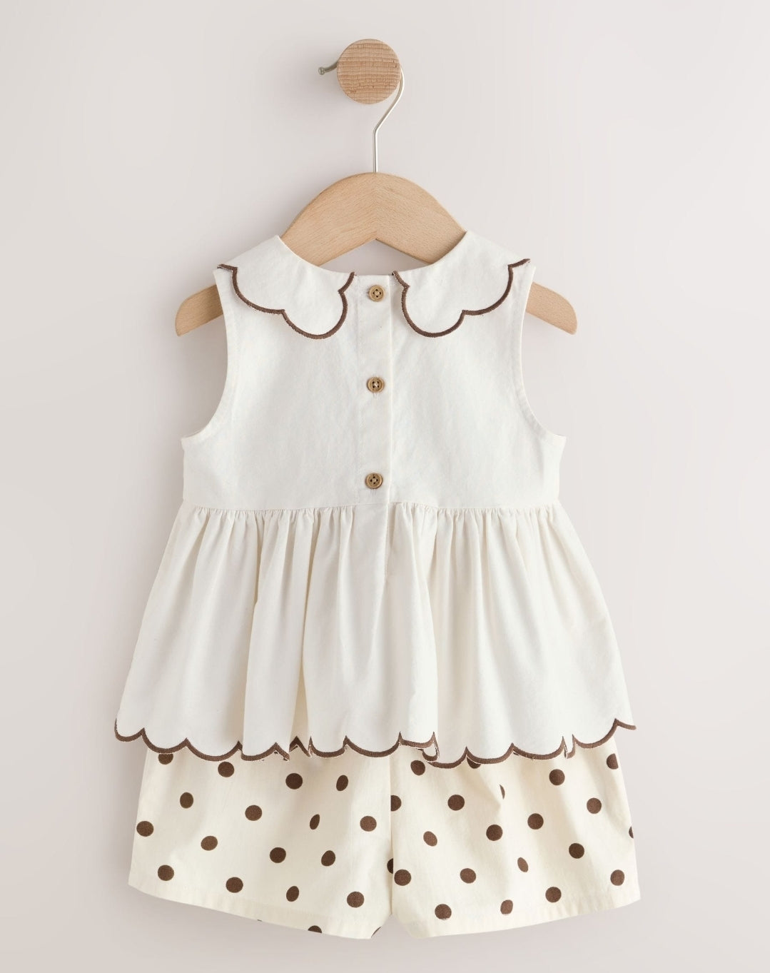 Ecru/Chocolate Brown Spot Blouse and Short Set