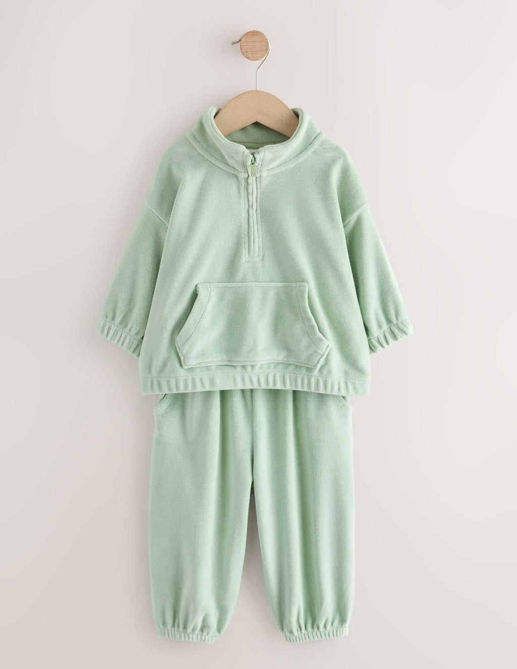 Green Fleece Half Zip Top and Barrel Trousers Set
