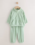 Green Fleece Half Zip Top and Barrel Trousers Set