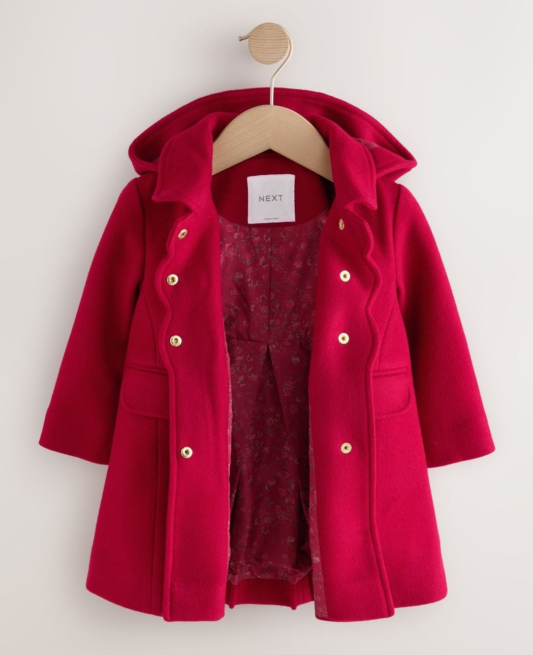 Red Hooded Coat With Wool