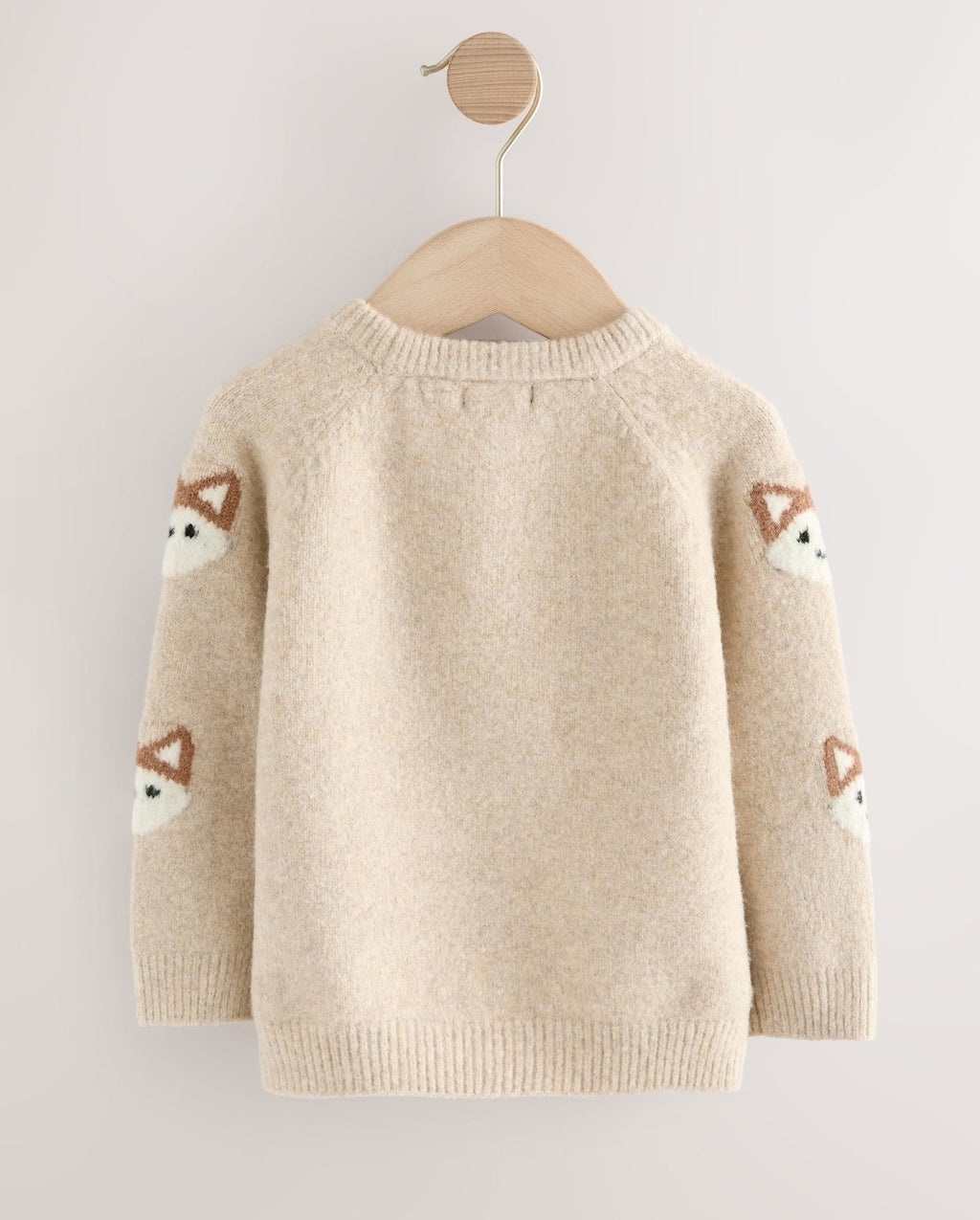 Neutral Fox Print Knitted Crew Neck Jumper