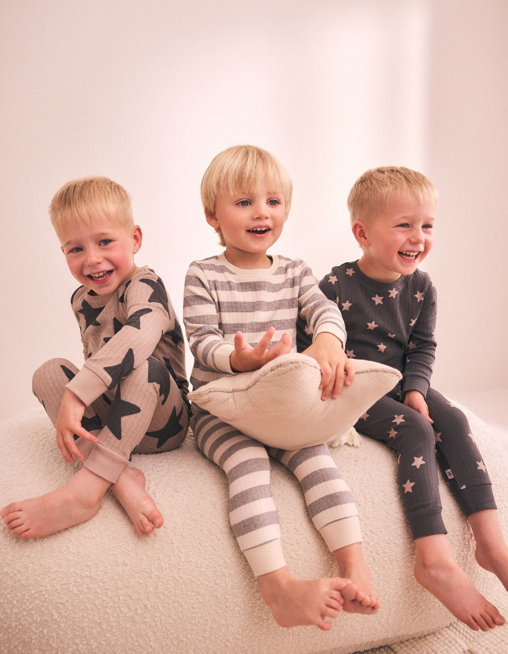Brown/Cream Stars Snuggle Pyjamas Set3Pack