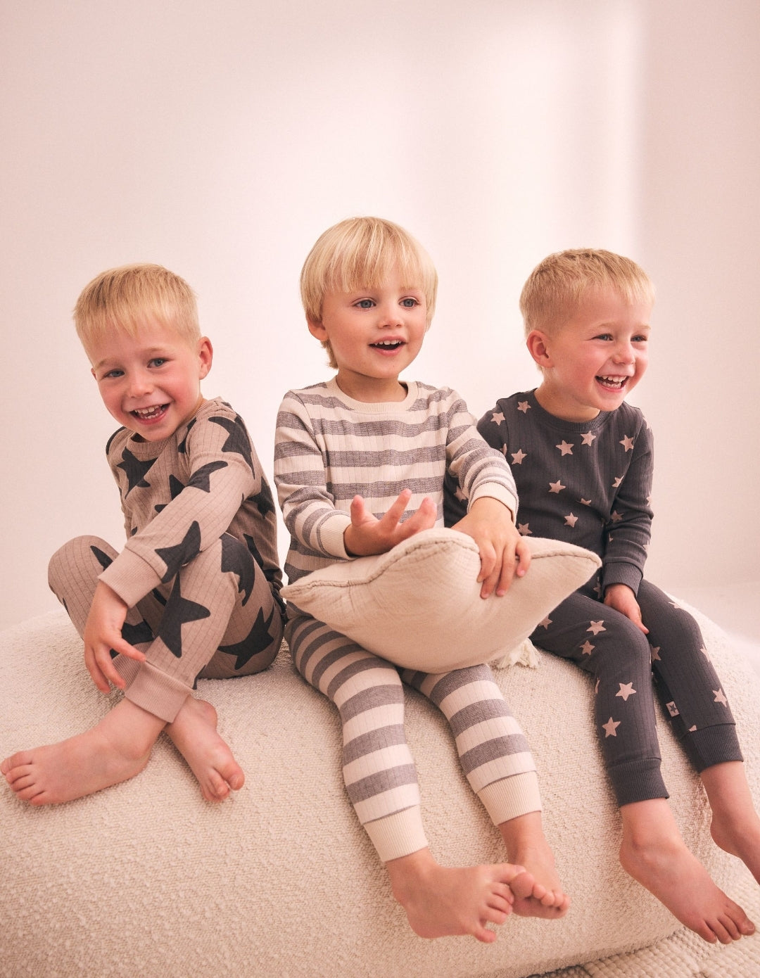Brown/Cream Stars Snuggle Pyjamas Set3Pack