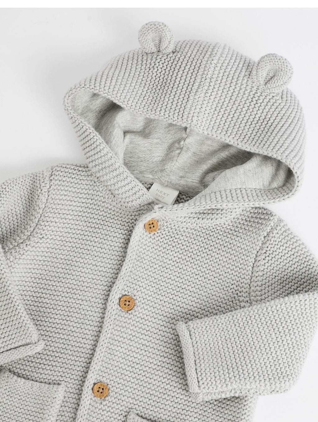 Grey Knitted Hooded Baby Cardigan