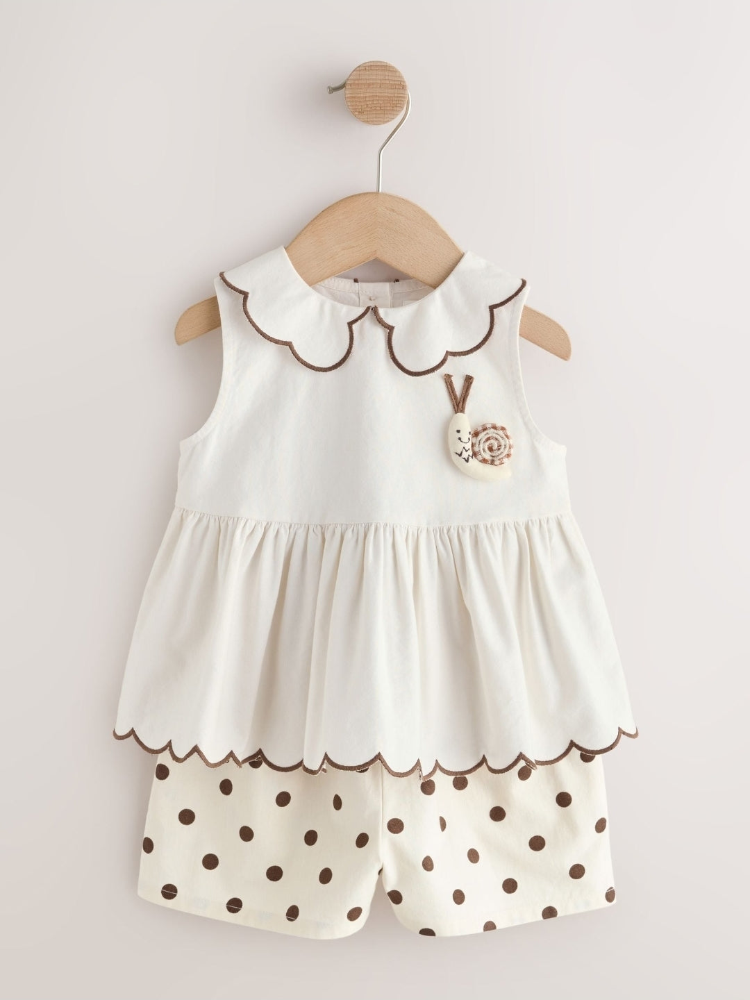 Ecru/Chocolate Brown Spot Blouse and Short Set